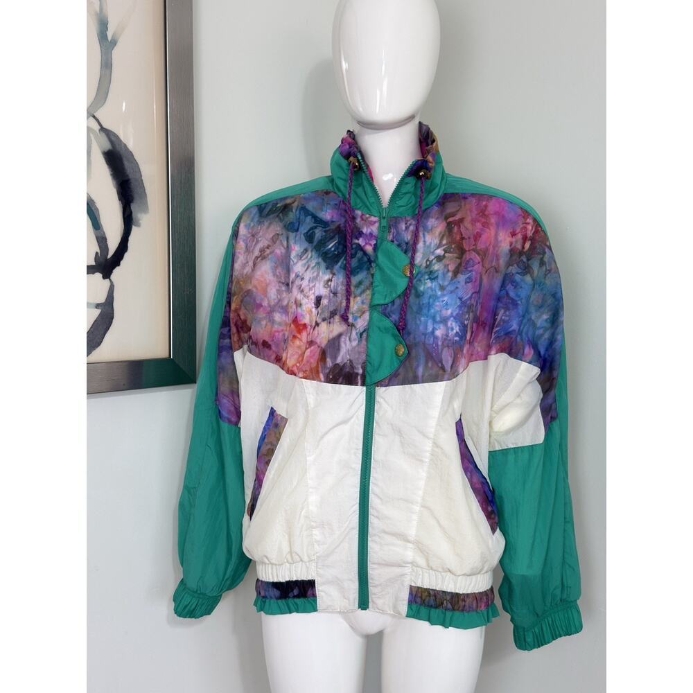 Vintage 90s Women River Edge RE Sport Colorblock Windbreaker Jacket Teal Retro M